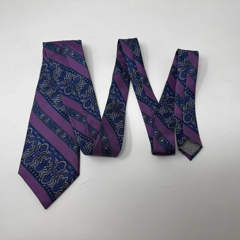 Vintage Christian Dior Monsieur Multi Color Geometric Medallion Silk Tie USA‎